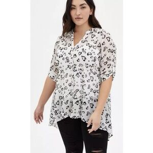 Torrid Barbie Lexie White Hearts Hi-Lo Babydoll Tunic Top Women's Plus Size 2X